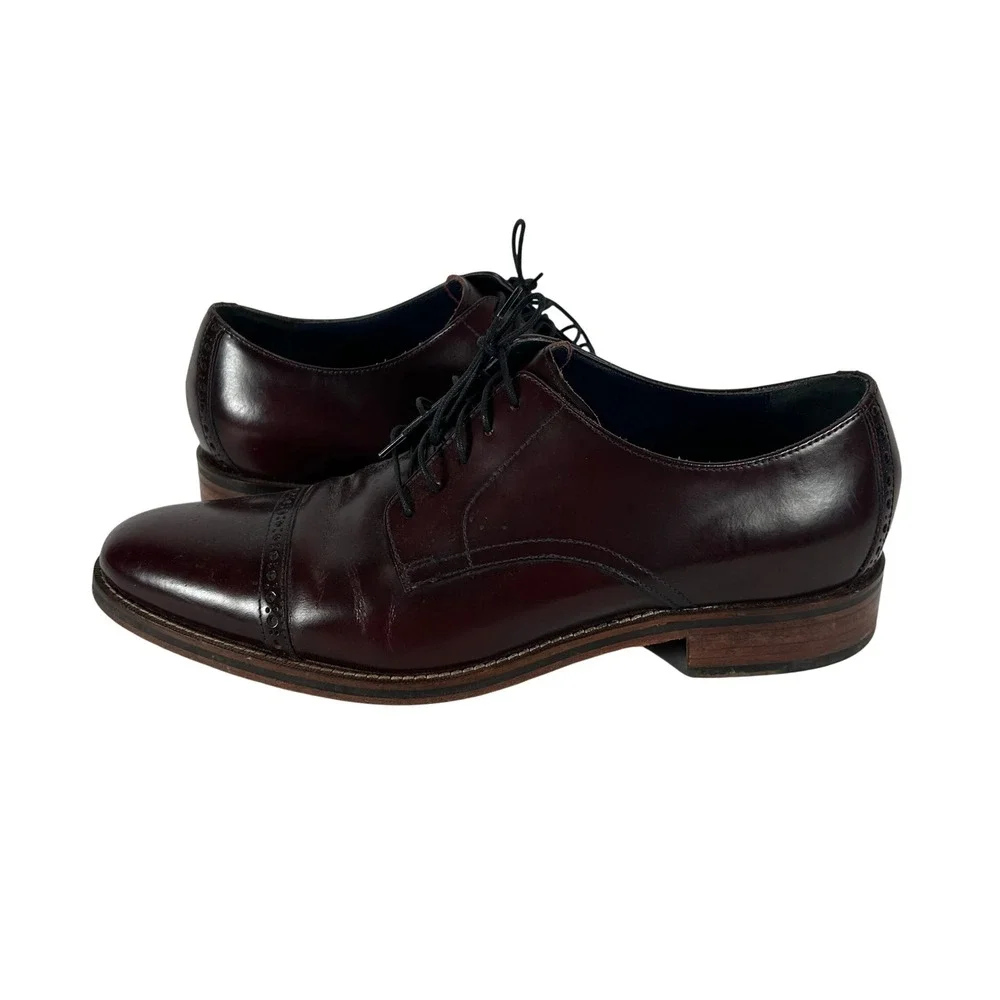 Cole Haan Mens C10840 Burgundy Leather Cap Toe Derby Dress Shoe Air Size 11